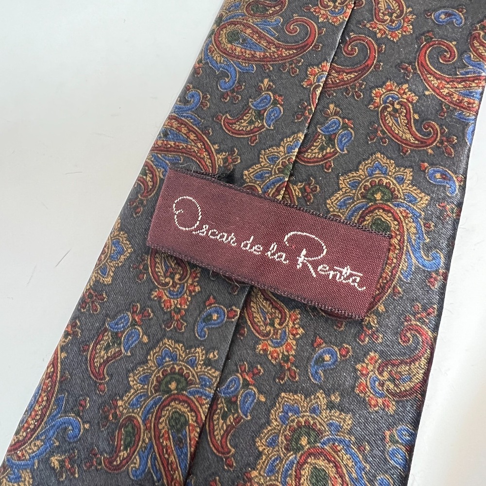 Oscar de la Renta Silk Men's Tie Paisley Lightweight Mulitcolor Hand-Sewn - Picture 6 of 11